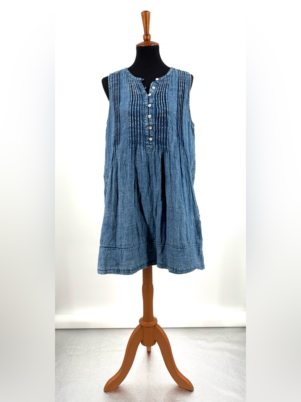 Faherty Isha Blue Organic Cotton Dress Side Pockets Size L